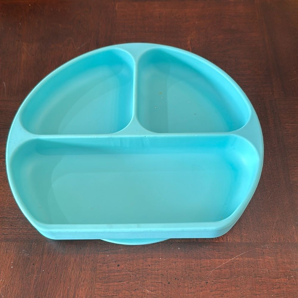 Baby Toddler Bumkins Silicone Suction Non Slip Grip Divided Dish Aqua Blue